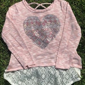 EUC knit works Sweater jewel heart & lace Girls XL
